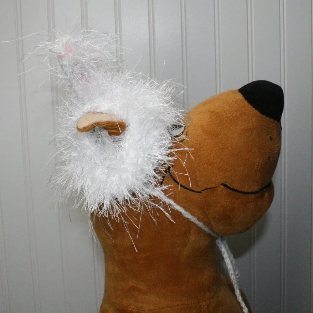 HAND CRAFTED Hat Bunny Ears Crochet Hairy Wig Dog Costume Photo Prop Easter